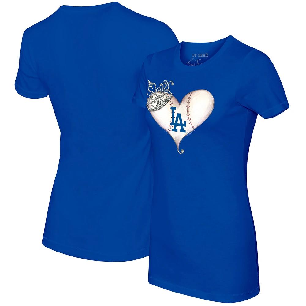 Women's Tiny Turnip Royal Los Angeles Dodgers Tiara Heart T-Shirt