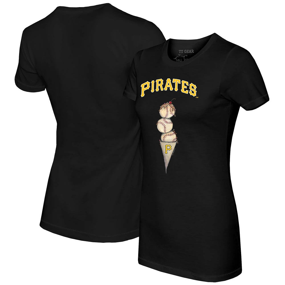 Women's Tiny Turnip Black Pittsburgh Pirates Triple Scoop T-Shirt