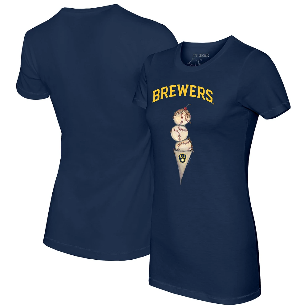 Women's Tiny Turnip Navy Milwaukee Brewers Triple Scoop T-Shirt