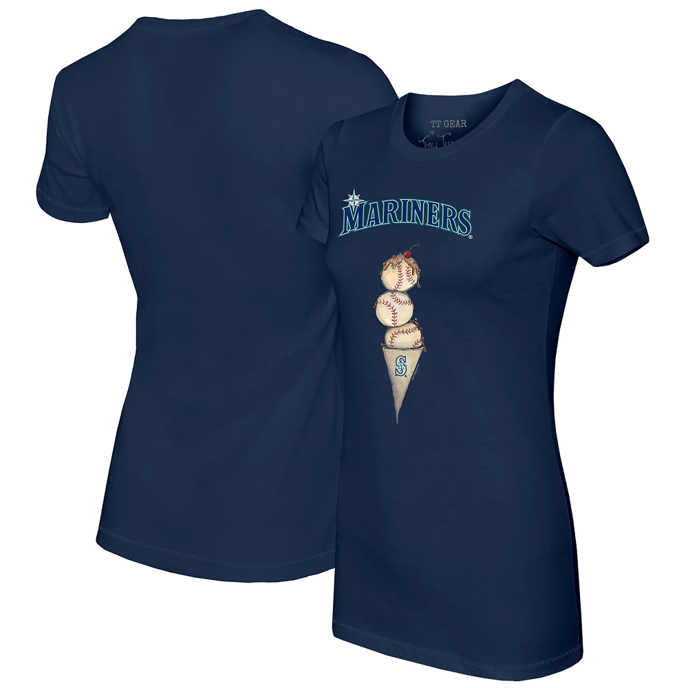 Women's Tiny Turnip Navy Seattle Mariners Triple Scoop T-Shirt