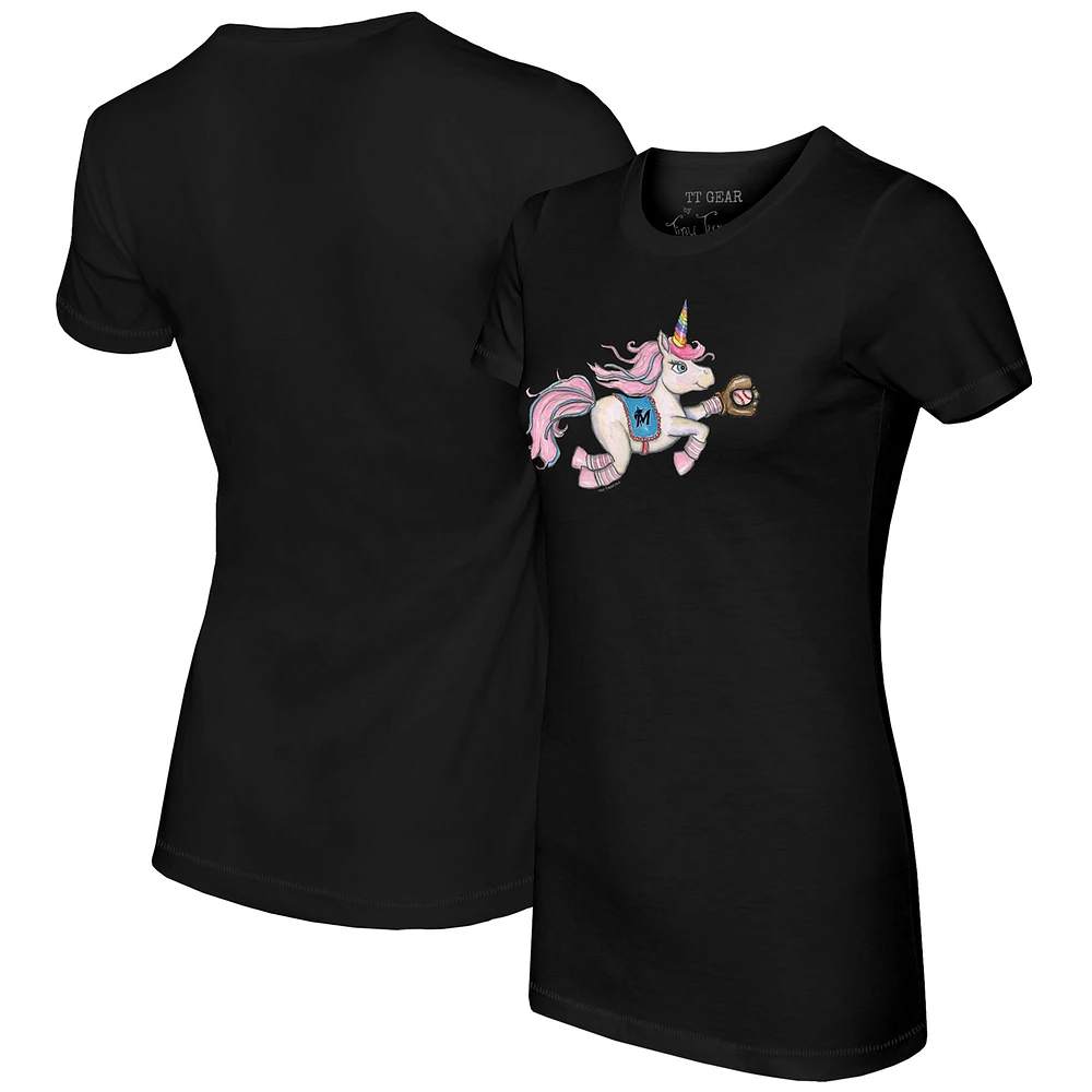 Women's Tiny Turnip Black Miami Marlins Unicorn T-Shirt