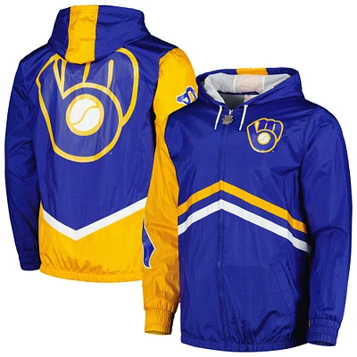 Men's Mitchell & Ness Royal Milwaukee Brewers Undeniable Full-Zip Hoodie Windbreaker Jacket