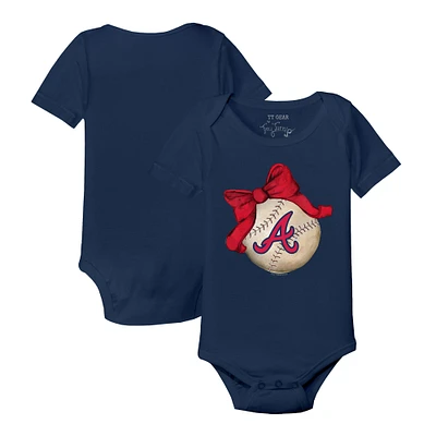 Infant Tiny Turnip Navy Atlanta Braves Baseball Bow Bodysuit