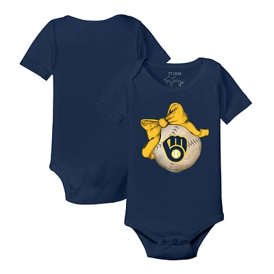Infant Tiny Turnip Navy Milwaukee Brewers Baseball Bow Bodysuit