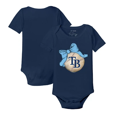 Infant Tiny Turnip Navy Tampa Bay Rays Baseball Bow Bodysuit