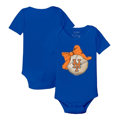 Infant Tiny Turnip Royal New York Mets Baseball Bow Bodysuit