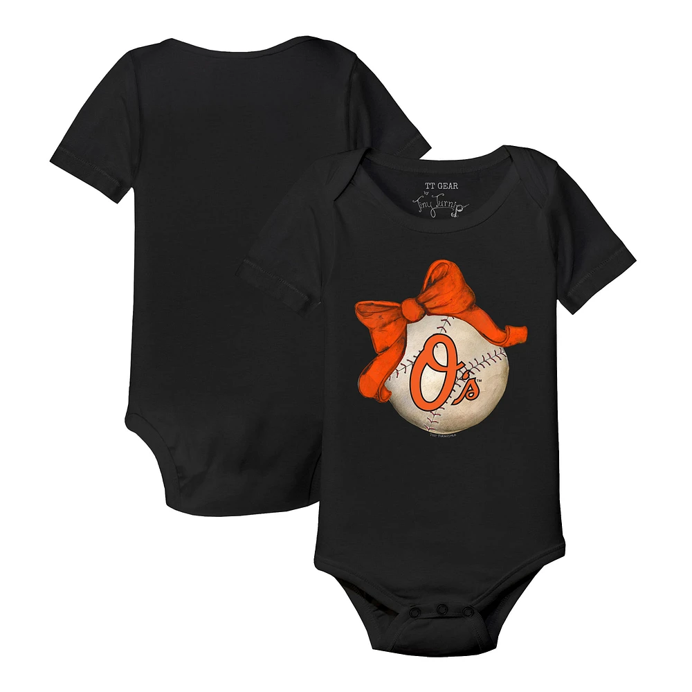 Infant Tiny Turnip Black Baltimore Orioles Baseball Bow Bodysuit