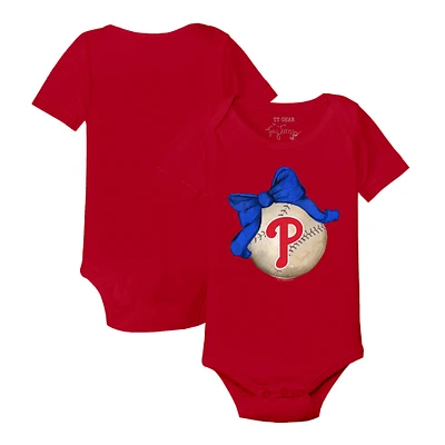 Infant Tiny Turnip Red Philadelphia Phillies Baseball Bow Bodysuit