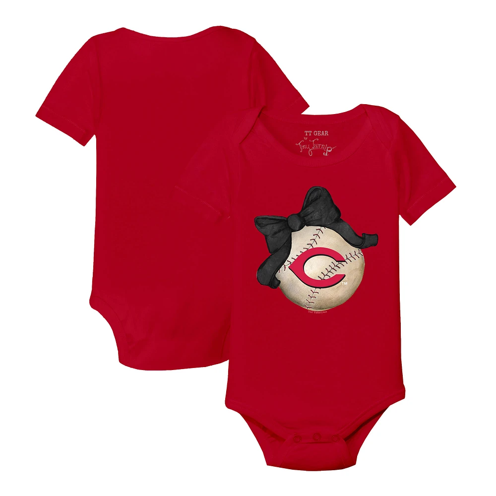 Infant Tiny Turnip Red Cincinnati Reds Baseball Bow Bodysuit