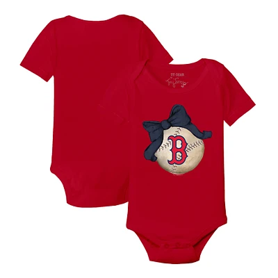 Infant Tiny Turnip Red Boston Sox Baseball Bow Bodysuit