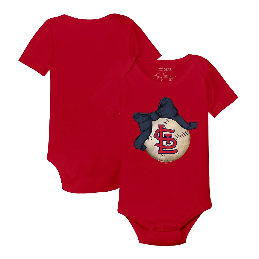 Infant Tiny Turnip Red St. Louis Cardinals Baseball Bow Bodysuit