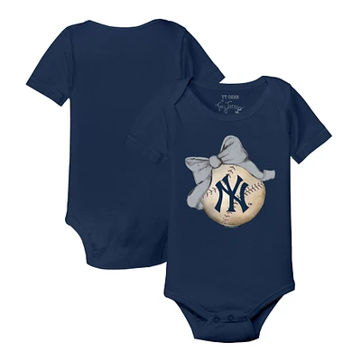 Infant Tiny Turnip Navy New York Yankees Baseball Bow Bodysuit