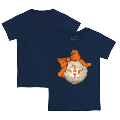 Infant Tiny Turnip Navy Houston Astros Baseball Bow T-Shirt
