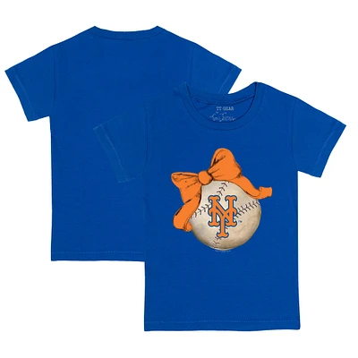 Infant Tiny Turnip Royal New York Mets Baseball Bow T-Shirt