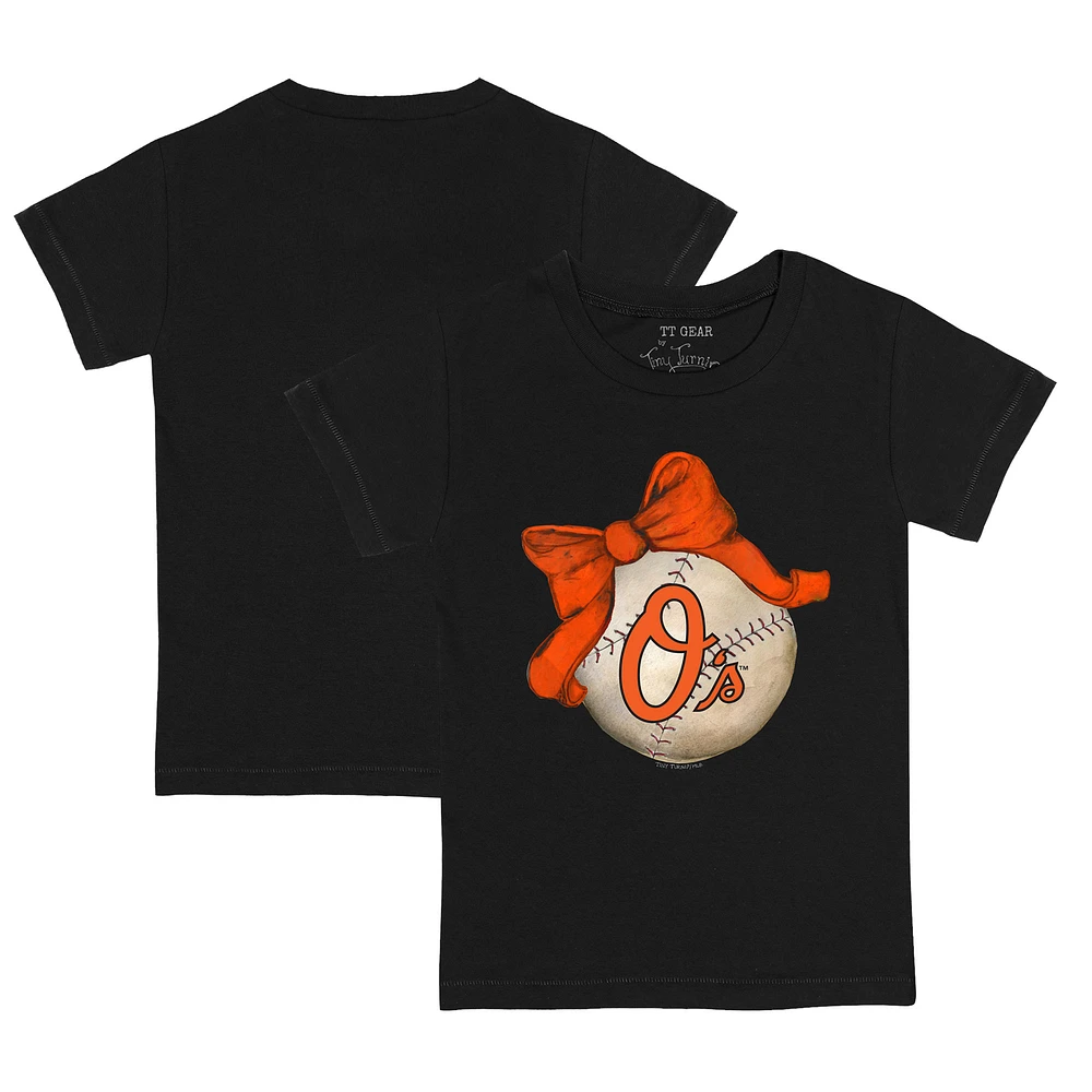 Infant Tiny Turnip Black Baltimore Orioles Baseball Bow T-Shirt