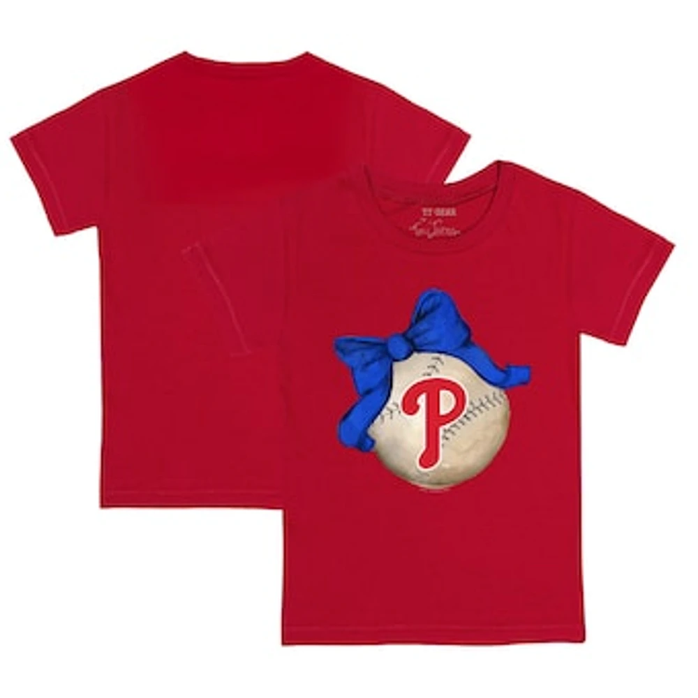 Infant Tiny Turnip Red Philadelphia Phillies Baseball Bow T-Shirt