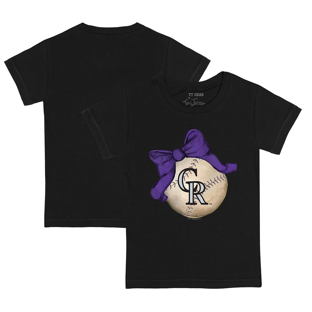 Infant Tiny Turnip Black Colorado Rockies Baseball Bow T-Shirt