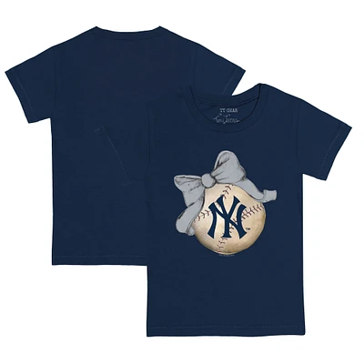 Infant Tiny Turnip Navy New York Yankees Baseball Bow T-Shirt