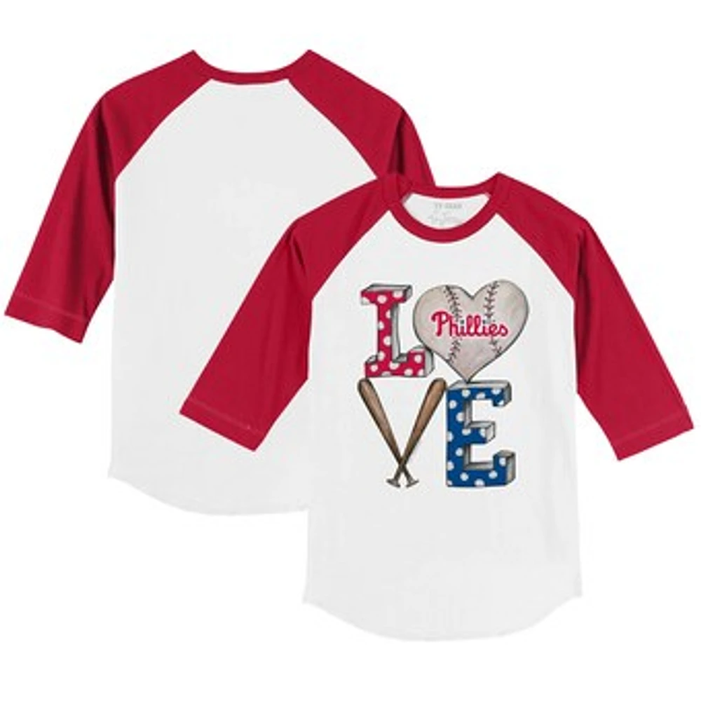 Infant Tiny Turnip White/Red Philadelphia Phillies Baseball Love Raglan 3/4 Sleeve T-Shirt