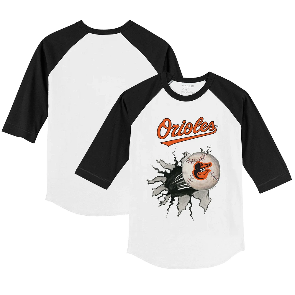 Infant Tiny Turnip White/Black Baltimore Orioles Baseball Tear Raglan 3/4 Sleeve T-Shirt