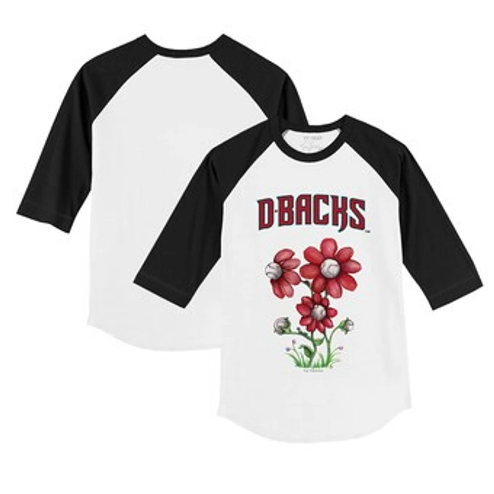 Infant Tiny Turnip White/Black Arizona Diamondbacks Blooming Baseballs Raglan 3/4 Sleeve T-Shirt