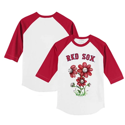 Infant Tiny Turnip White/Red Boston Red Sox Blooming Baseballs Raglan 3/4 Sleeve T-Shirt