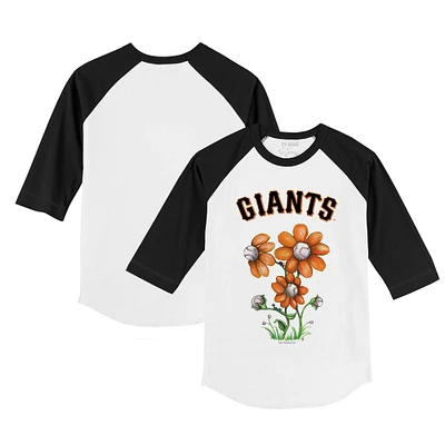 Infant Tiny Turnip White/Black San Francisco Giants Blooming Baseballs Raglan 3/4 Sleeve T-Shirt