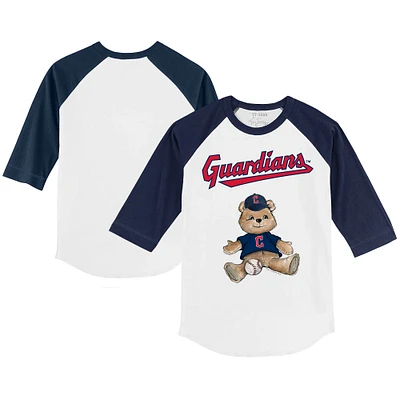 Infant Tiny Turnip White/Navy Cleveland Guardians Teddy Boy Raglan 3/4 Sleeve T-Shirt