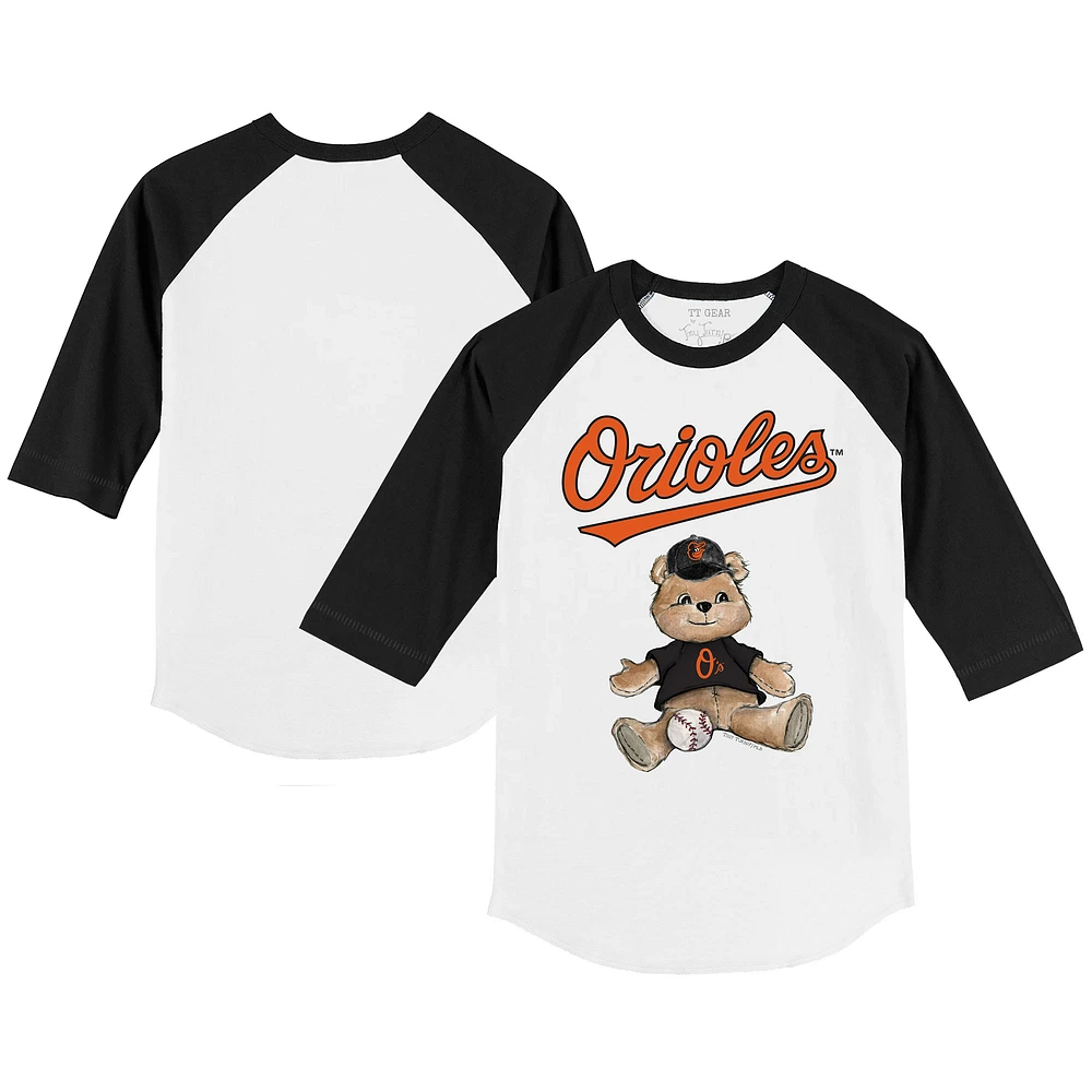 Infant Tiny Turnip White/Black Baltimore Orioles Teddy Boy Raglan 3/4 Sleeve T-Shirt