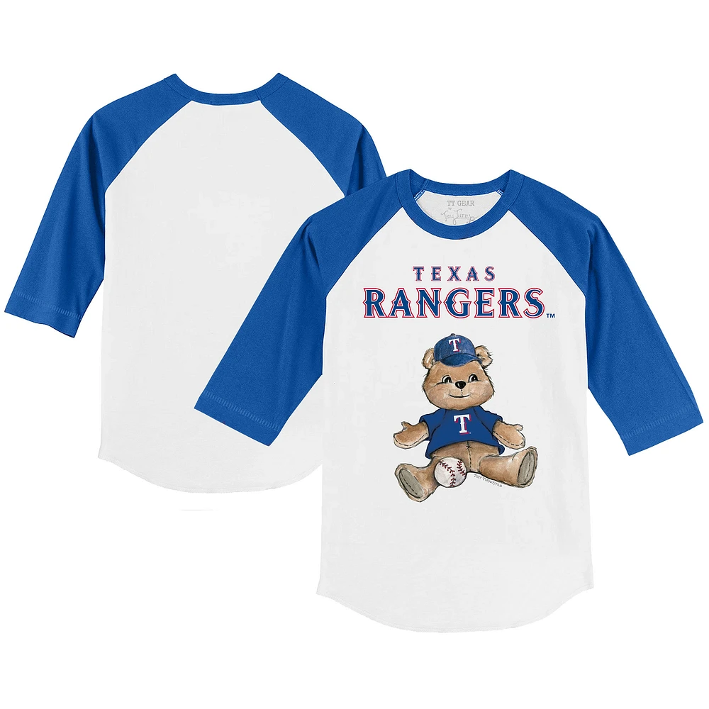 Infant Tiny Turnip White/Royal Texas Rangers Teddy Boy Raglan 3/4 Sleeve T-Shirt