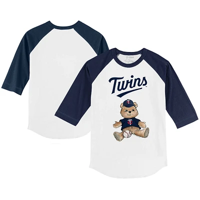 Infant Tiny Turnip White/Navy Minnesota Twins Teddy Boy Raglan 3/4 Sleeve T-Shirt