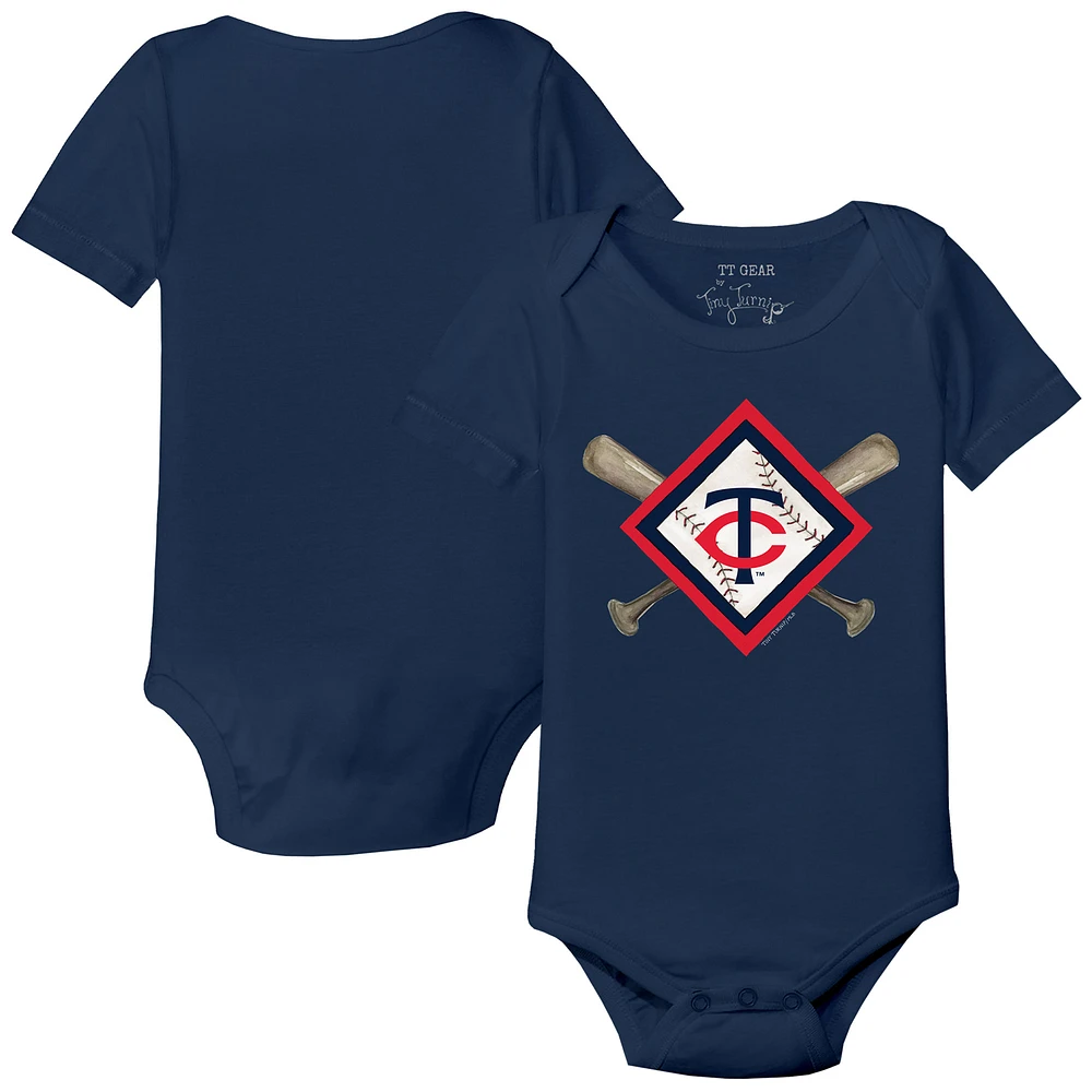 Infant Tiny Turnip Navy Minnesota Twins Diamond Cross Bats Bodysuit