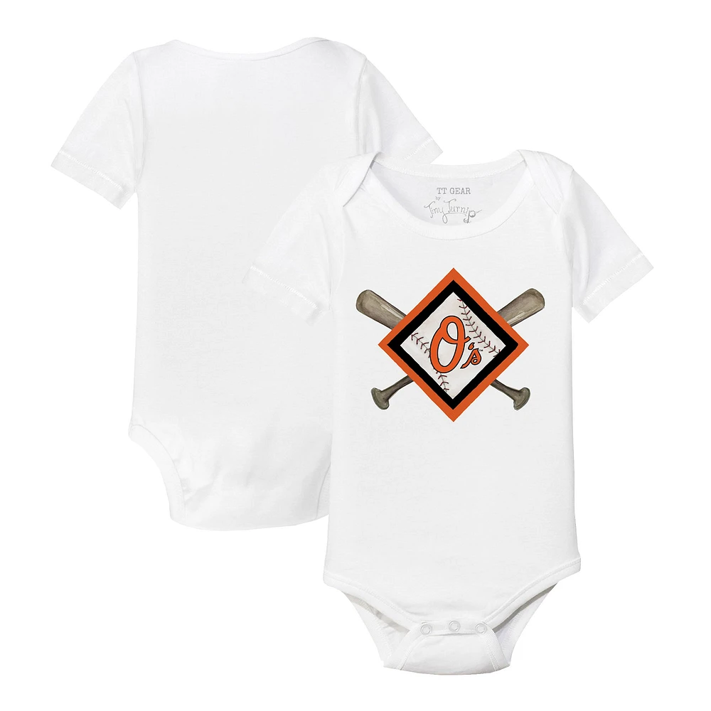 Infant Tiny Turnip White Baltimore Orioles Diamond Cross Bats Bodysuit