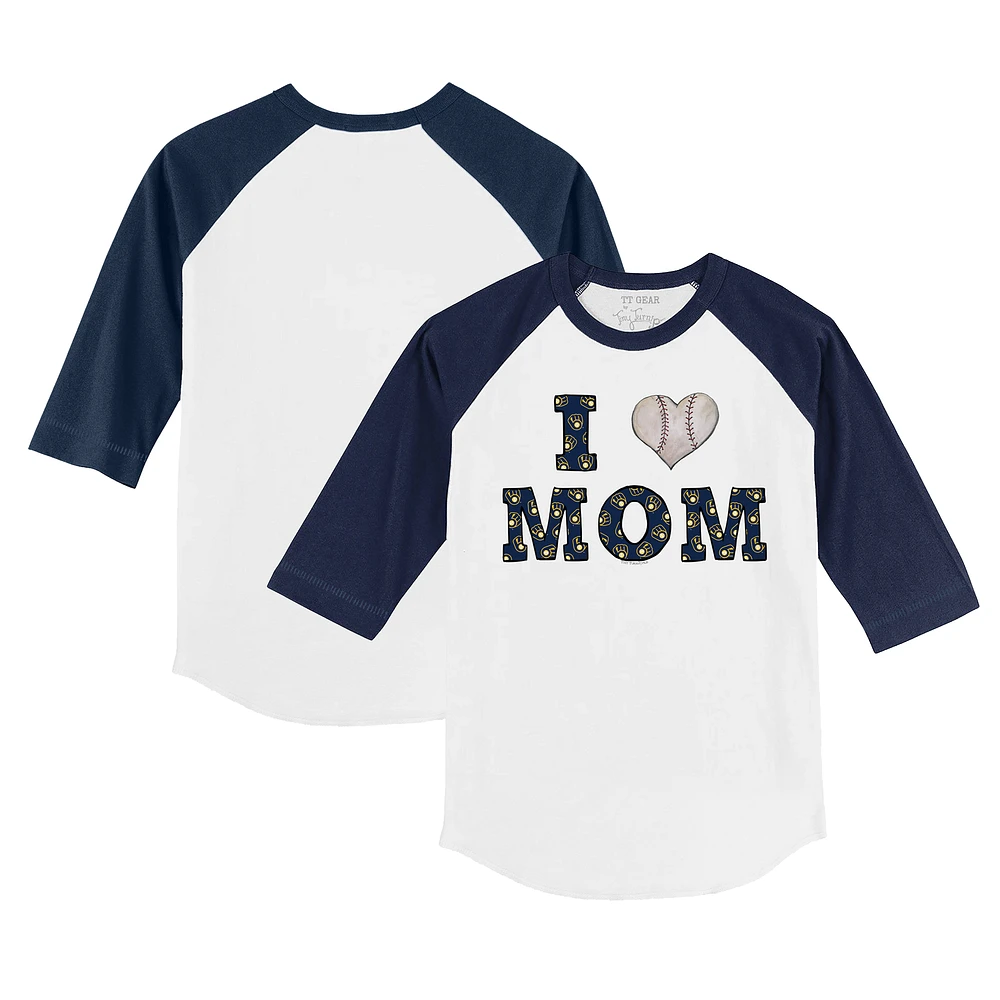 Infant Tiny Turnip White/Navy Milwaukee Brewers I Love Mom Raglan 3/4 Sleeve T-Shirt