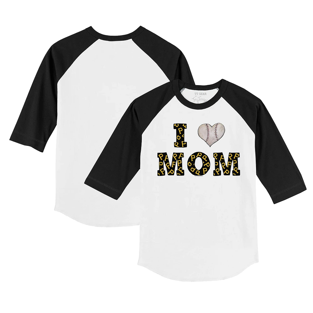 Infant Tiny Turnip White/Black Pittsburgh Pirates I Love Mom Raglan 3/4 Sleeve T-Shirt