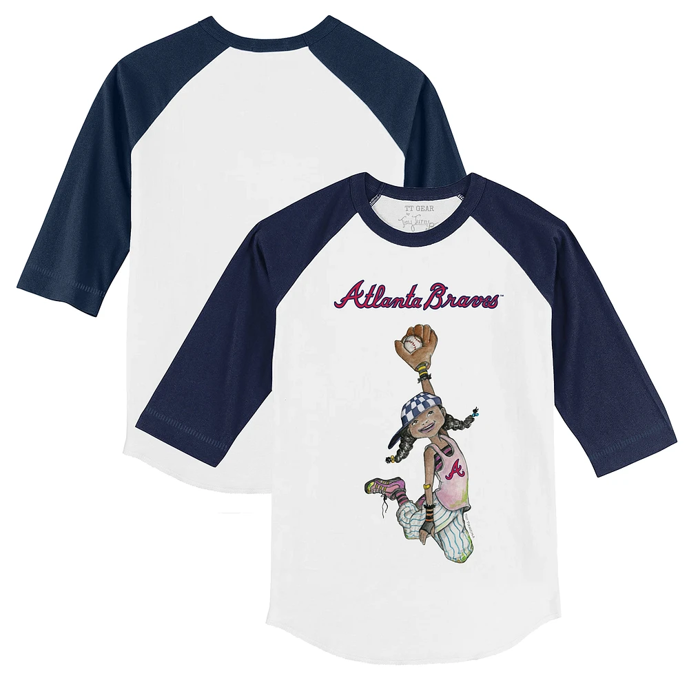 Infant Tiny Turnip White/Navy Atlanta Braves Jada Raglan 3/4-Sleeve T-Shirt