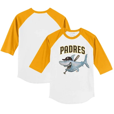 Infant Tiny Turnip White/Gold San Diego Padres Shark Raglan 3/4 Sleeve T-Shirt