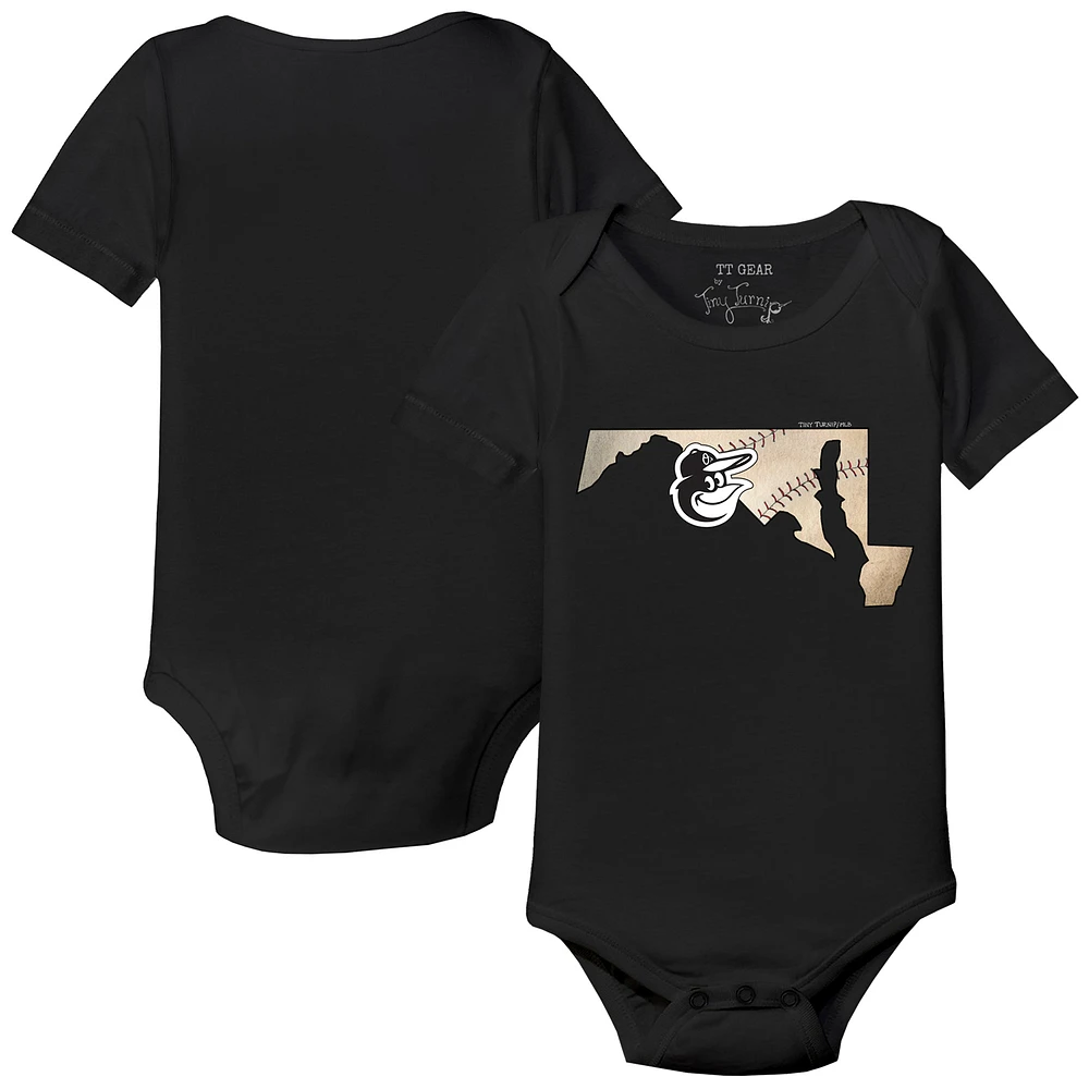 Infant Tiny Turnip Black Baltimore Orioles State Outline Bodysuit
