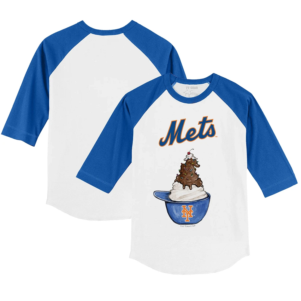 Infant Tiny Turnip White/Royal New York Mets Sundae Helmet Raglan 3/4-Sleeve T-Shirt