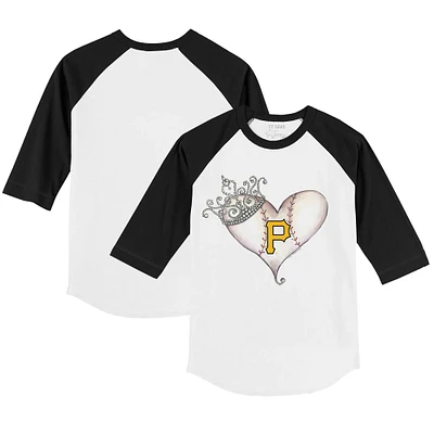 Infant Tiny Turnip White/Black Pittsburgh Pirates Tiara Heart Raglan 3/4 Sleeve T-Shirt