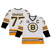 Men's Mitchell & Ness Ray Bourque White Boston Bruins Captain Patch 1989/90 Blue Line Player Jersey