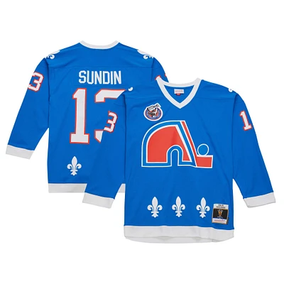 Men's Mitchell & Ness Mats Sundin Blue Quebec Nordiques  Vintage Hockey 1992/93 Line Player Jersey