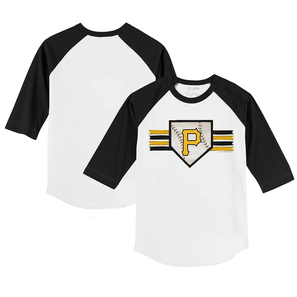Toddler Tiny Turnip White/Black Pittsburgh Pirates Base Stripe 3/4-Sleeve Raglan T-Shirt