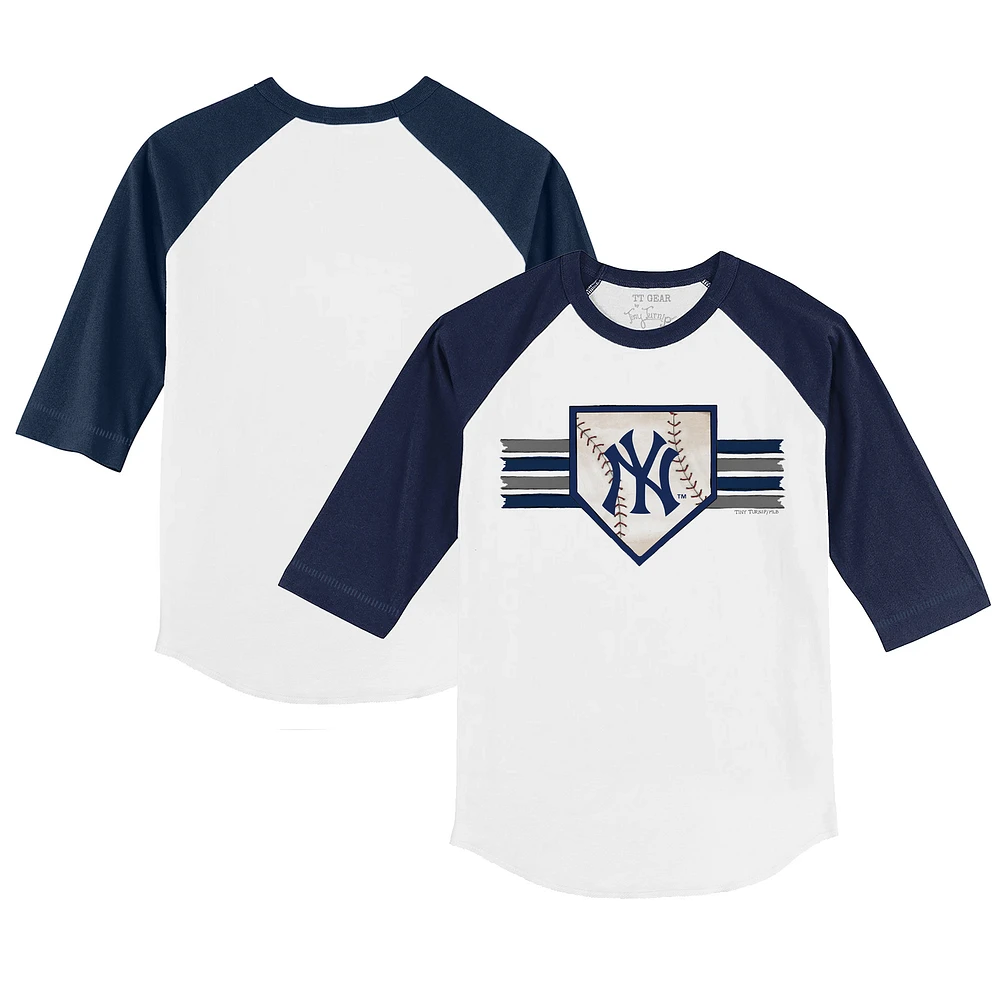 Toddler Tiny Turnip White/Navy New York Yankees Base Stripe 3/4-Sleeve Raglan T-Shirt