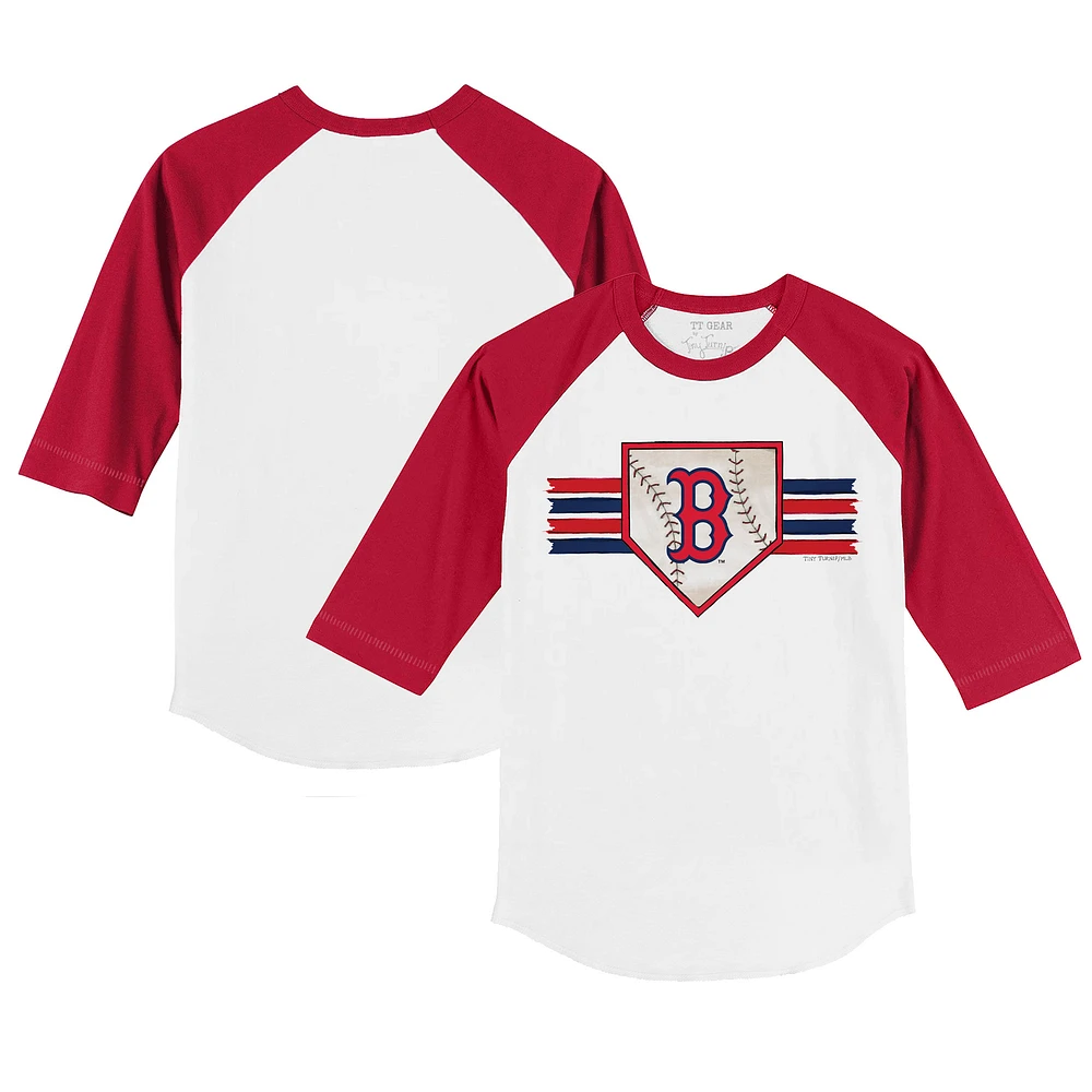 Toddler Tiny Turnip White/Red Boston Red Sox Base Stripe 3/4-Sleeve Raglan T-Shirt