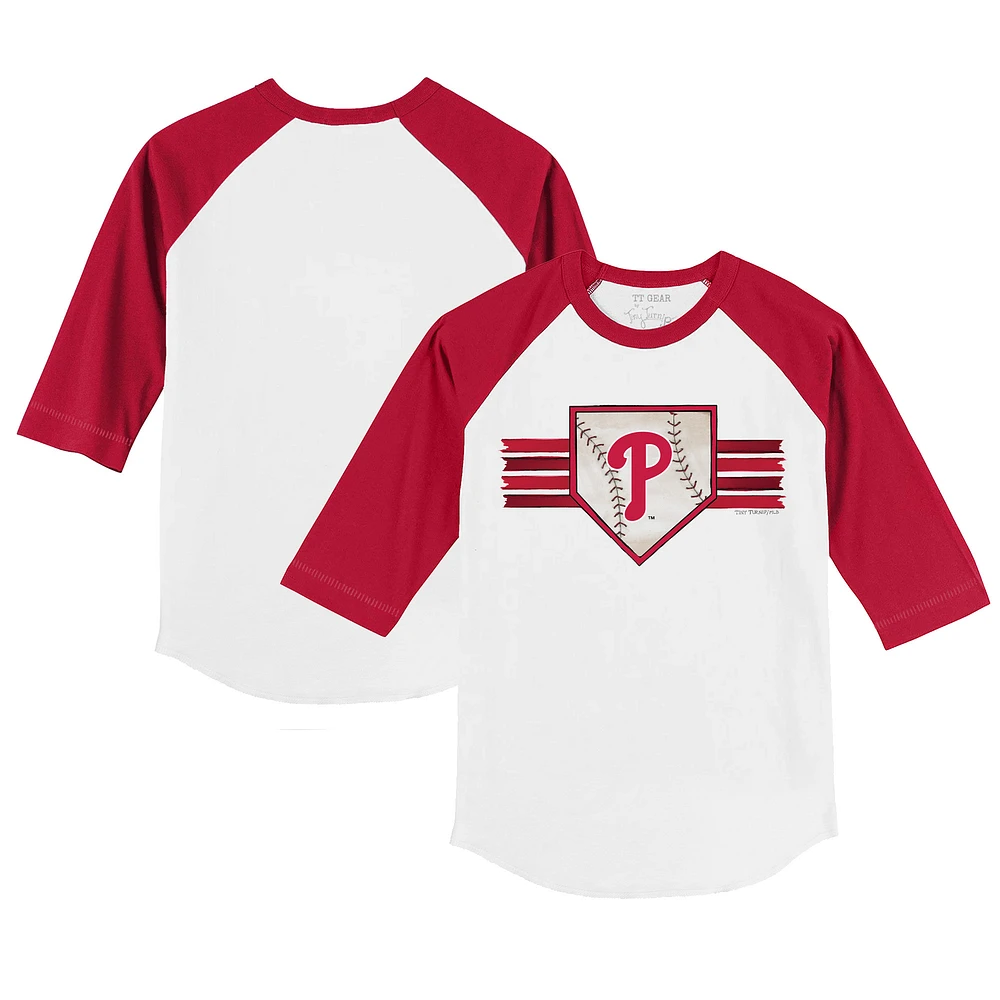 Toddler Tiny Turnip White/Red Philadelphia Phillies Base Stripe 3/4-Sleeve Raglan T-Shirt