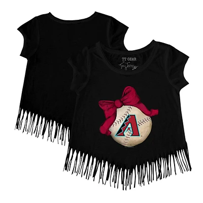 Girls Toddler Tiny Turnip Black Arizona Diamondbacks Baseball Bow Fringe T-Shirt