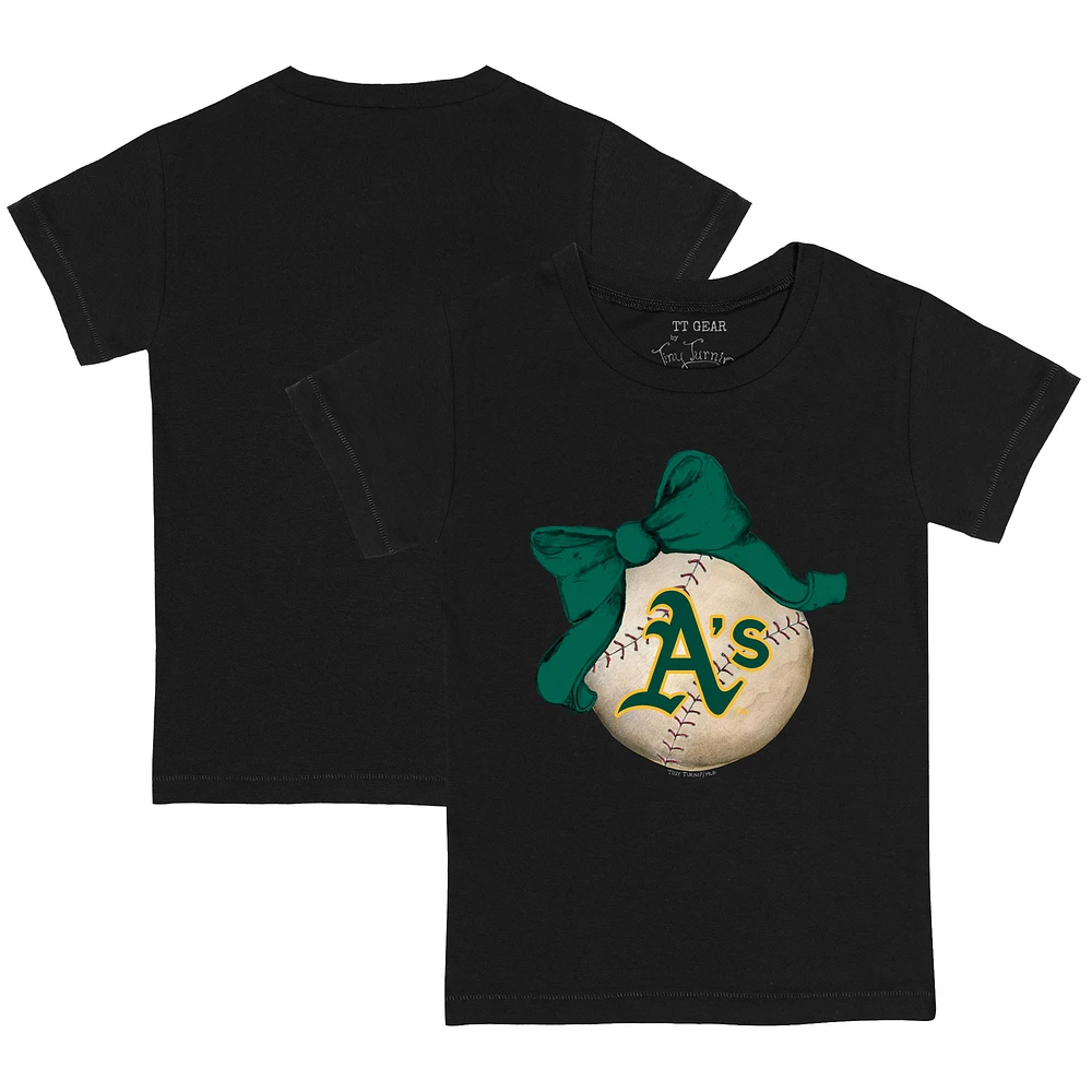Toddler Tiny Turnip Black Athletics Baseball Bow T-Shirt
