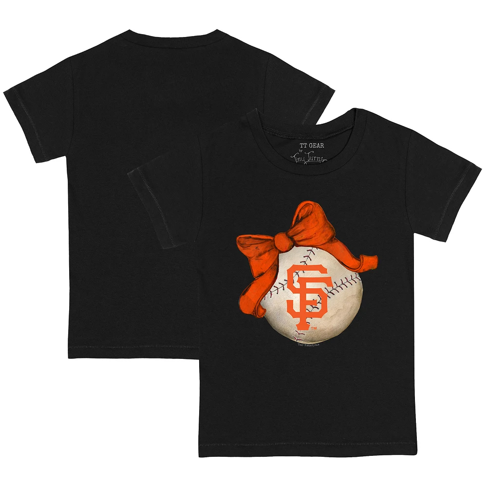Toddler Tiny Turnip Black San Francisco Giants Baseball Bow T-Shirt