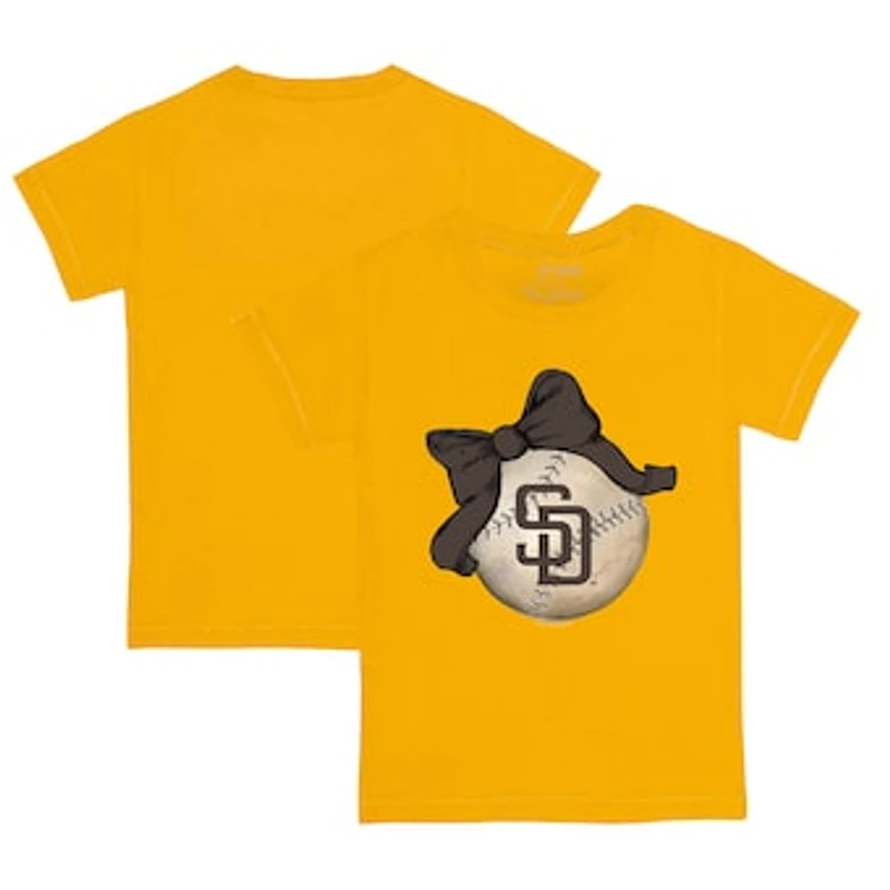 Toddler Tiny Turnip Gold San Diego Padres Baseball Bow T-Shirt